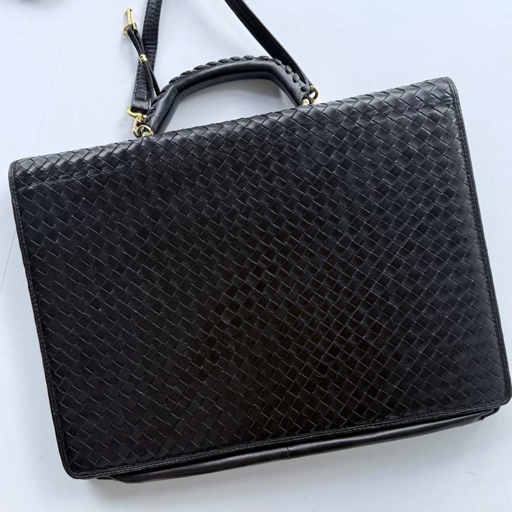 Vintage Florence Leather School / Scuola Del Cuoio Black Woven Leather Briefcase - Picture 4 of 16